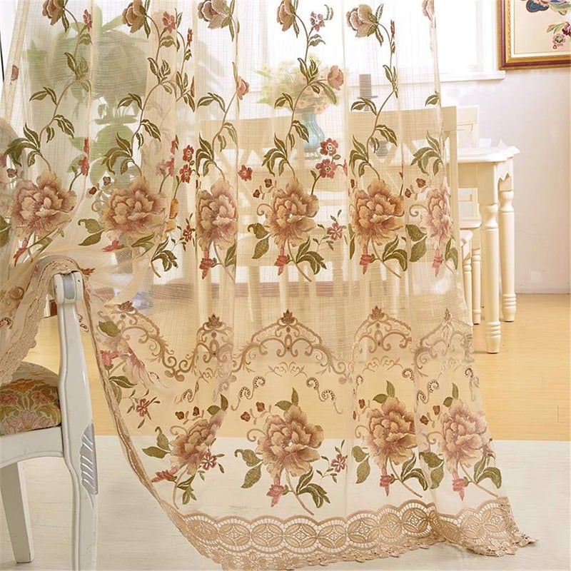WPKIRA Delicate European Embroidered Floral Sheer Curtains Rod Pocket Royal Romantic Window Treatment Voile Curtain for Bedroom/Villa Natural Light Flow Luxury Tulle Curtain 1 Panel W40 x L84 inch - Image 5